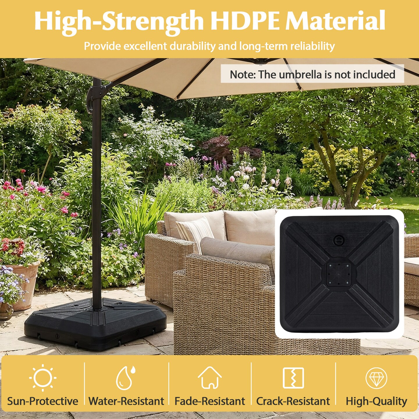 Mobile Offset Patio Umbrella Base with Wheels for Backyard Use