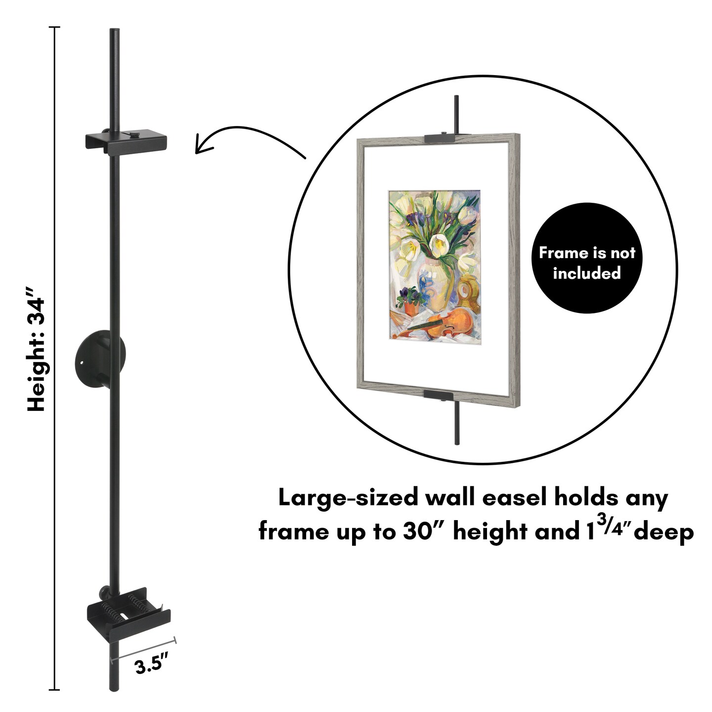 Americanflat Picture Frame Stand - Wall Mounted Frame Stand - Artwork and Photo Easel with Adaptive Clamps for Different Frame Profiles - Black