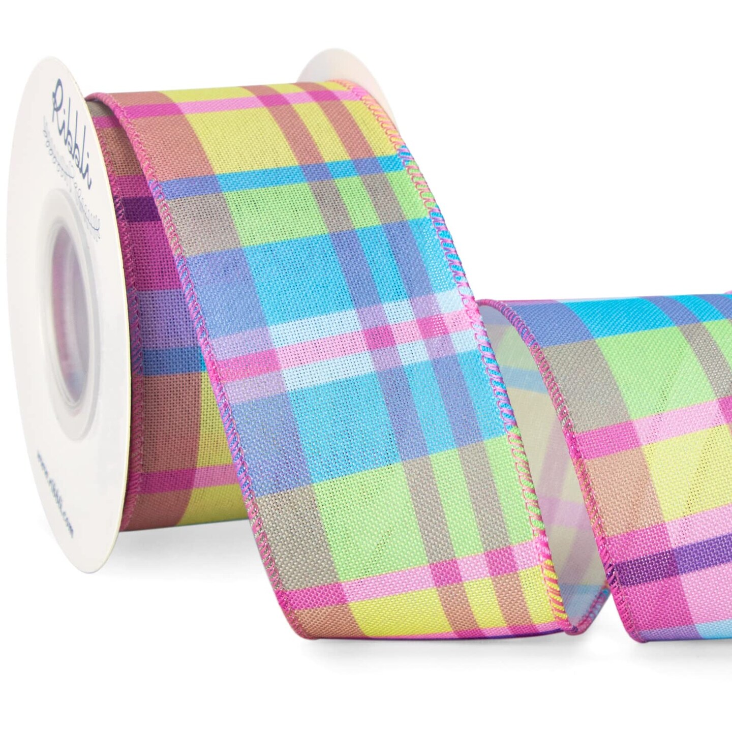 Easter Burlap Wired Ribbon,Colorful Easter Plaid 2 Inch x 10 Yard Spring Plaid Ribbon for Crafts,Big Bows,Easter Wreaths,Gift Wrapping,Easter Decoration