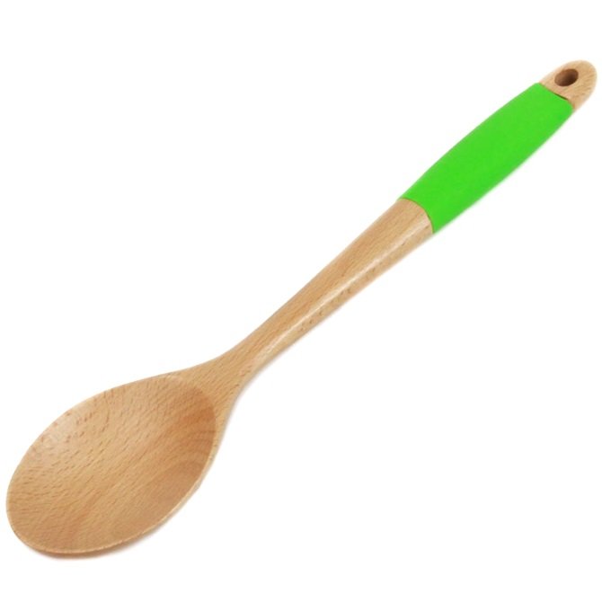 Chef Craft 14" Long Beechwood Wooden Kitchen Mixing Spoon with Silicone Handle