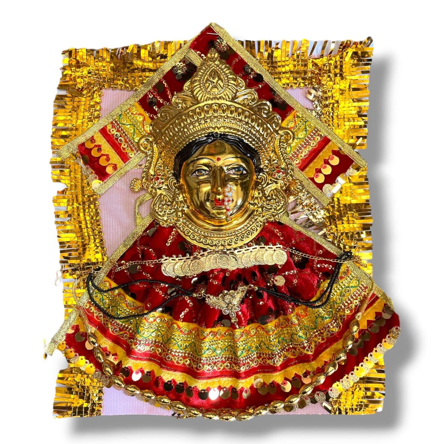 Vara Lakshmi Goddess Face Set Devi Mata Mukhota Mahalaxmi Face Idol Velvet Gotta Dress Jewelry for Varalaxmi Vratam Navaratri Margashirsha Vratha Pooja Hindu Religious Temple
