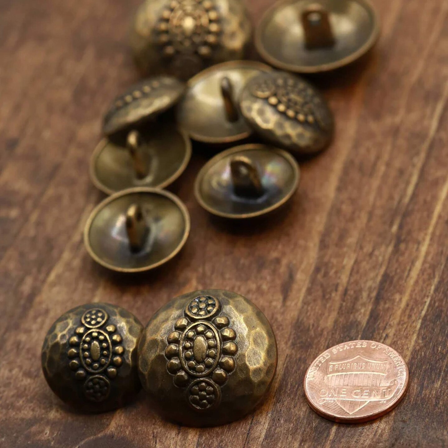 4 Pieces Antique Brass Textured Shank Metal Buttons Size 7/8 Inch