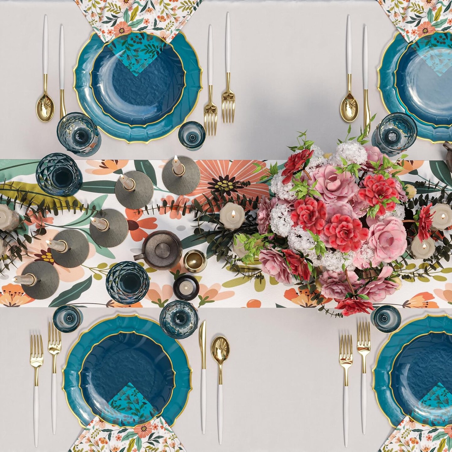 Trendables Plastic Plates for Party Fancy Plastic Dinner Plates For Guest 7.5 inch Dessert Plates &#x26; 10 Inch Thin Delicate Disposable Dinnerware Charger Plate Set
