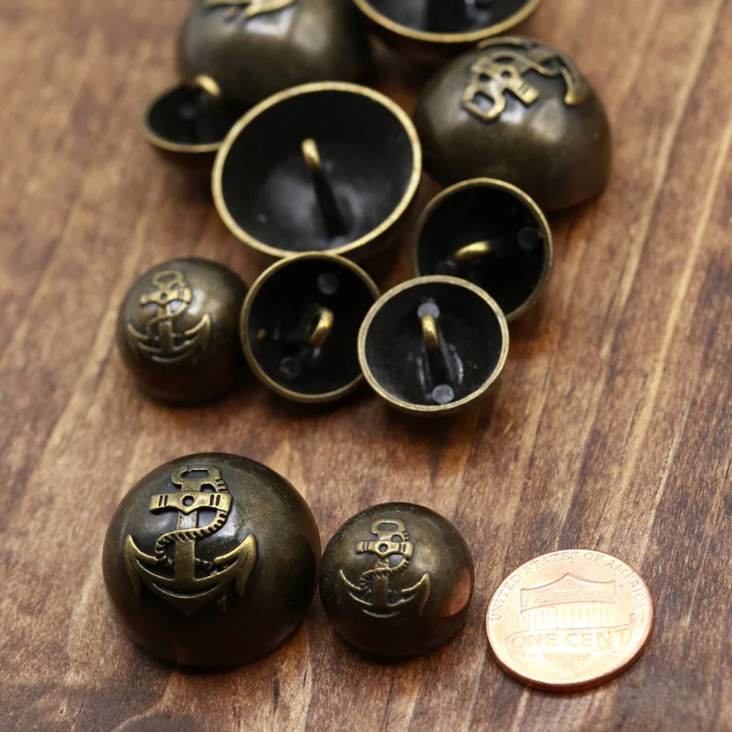 4 Pieces Bronze Anchors Aweigh Dome Shape Nautical Theme Metal Buttons 9/16 Inch