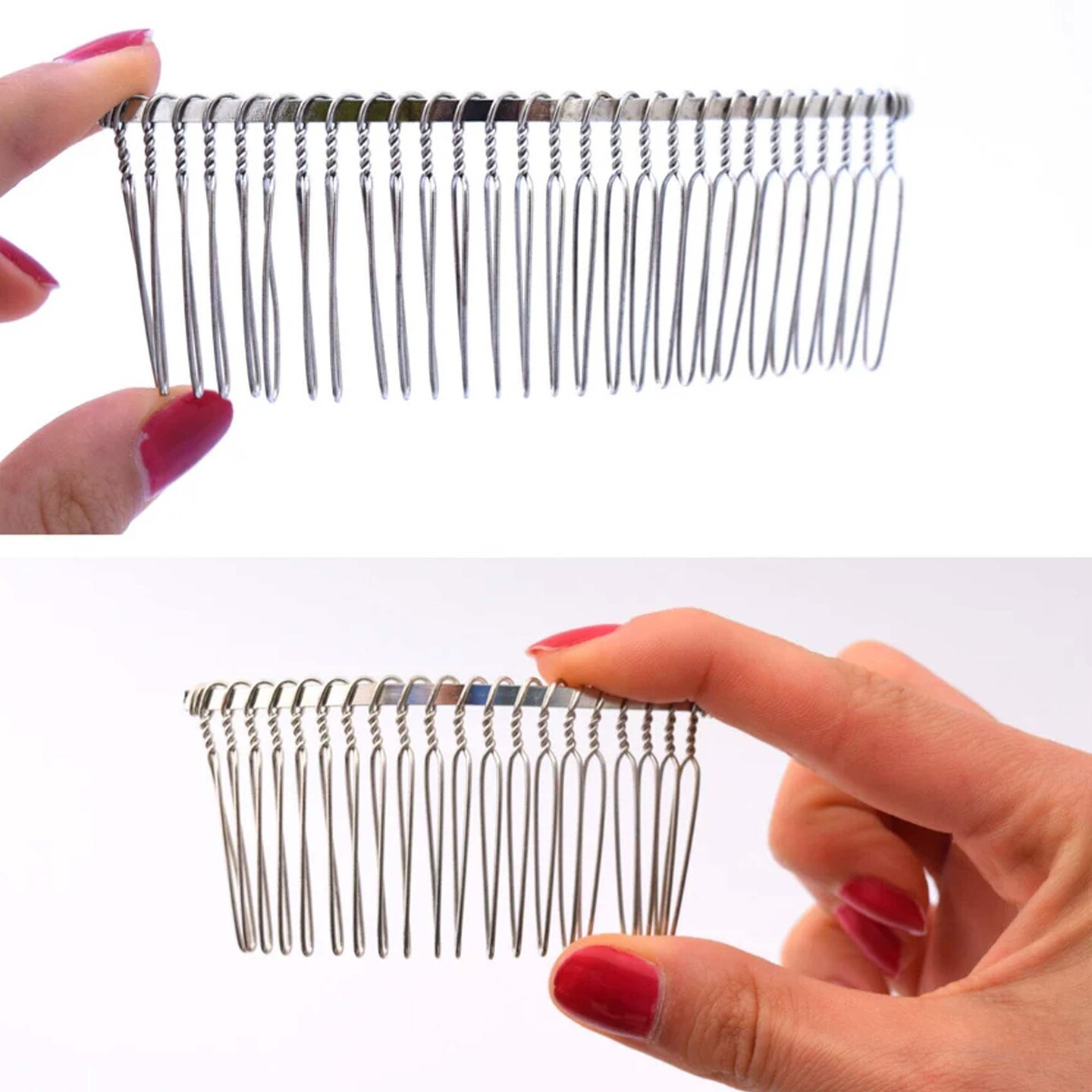 3&#x22; Curved Metal Veil Combs Silver Wire Set of 2