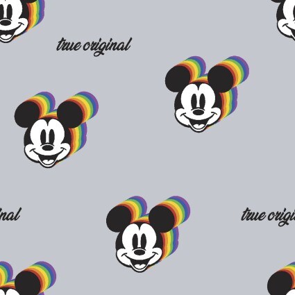 Licensed Disney Print Pride Mickey Head Badge Gray Flannel Fabric by the Yard