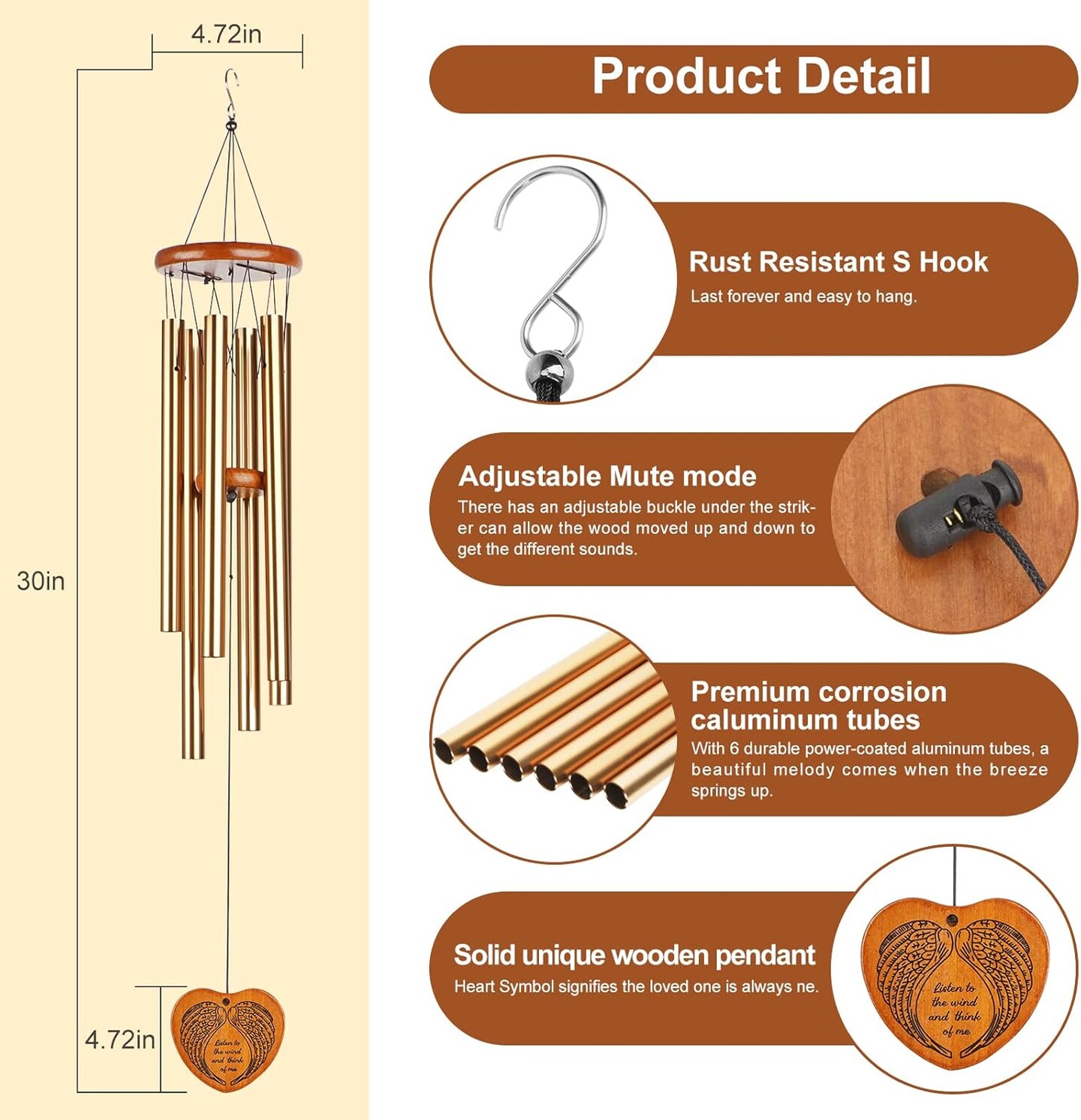 Wind Chimes for Outside,30&#x22; Large Deep Tone Sympathy Chimes, Memorial Loss of Loved One Mother Father, Meaningful Bereavement/Memorial/Sympathy Gift in Memory a one