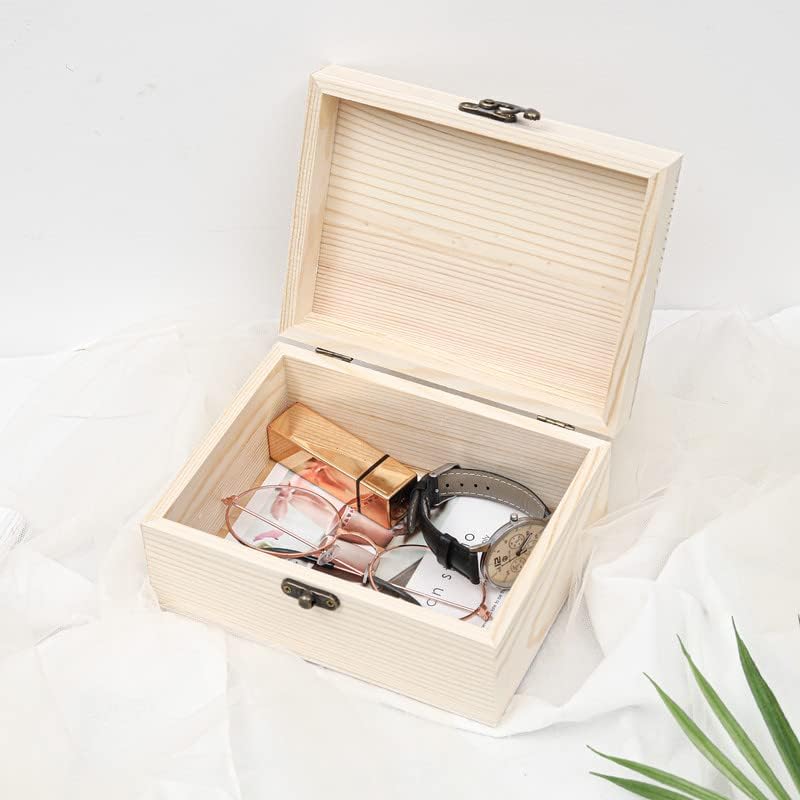 1-Pack Unfinished Unpainted Wooden Box with Hinged Lid for Crafts DIY Storage Jewelry Plain Pine Box