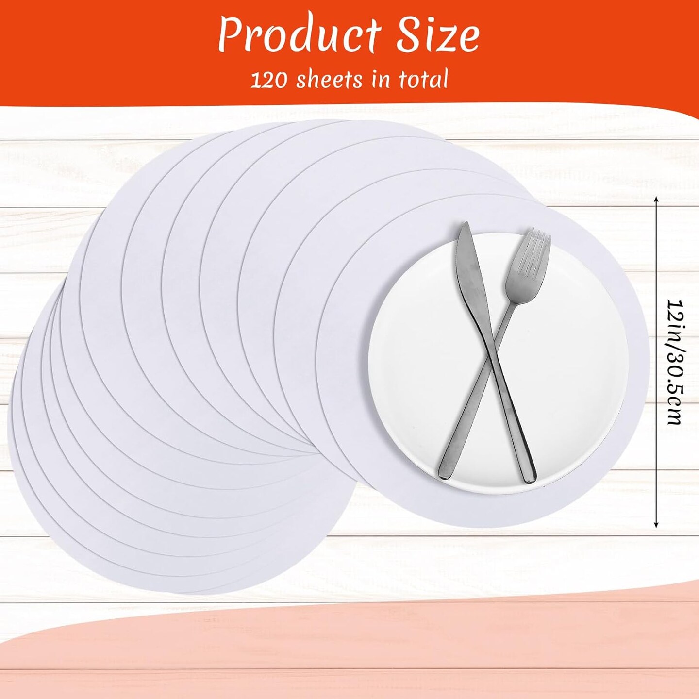 120 Pcs Disposable Paper Placemats 12 Inch Round Paper Place Mats Blank Table Mats for Restaurant Catering Dining Weddings Birthday Table Baby Kids Birthday Parties (White)