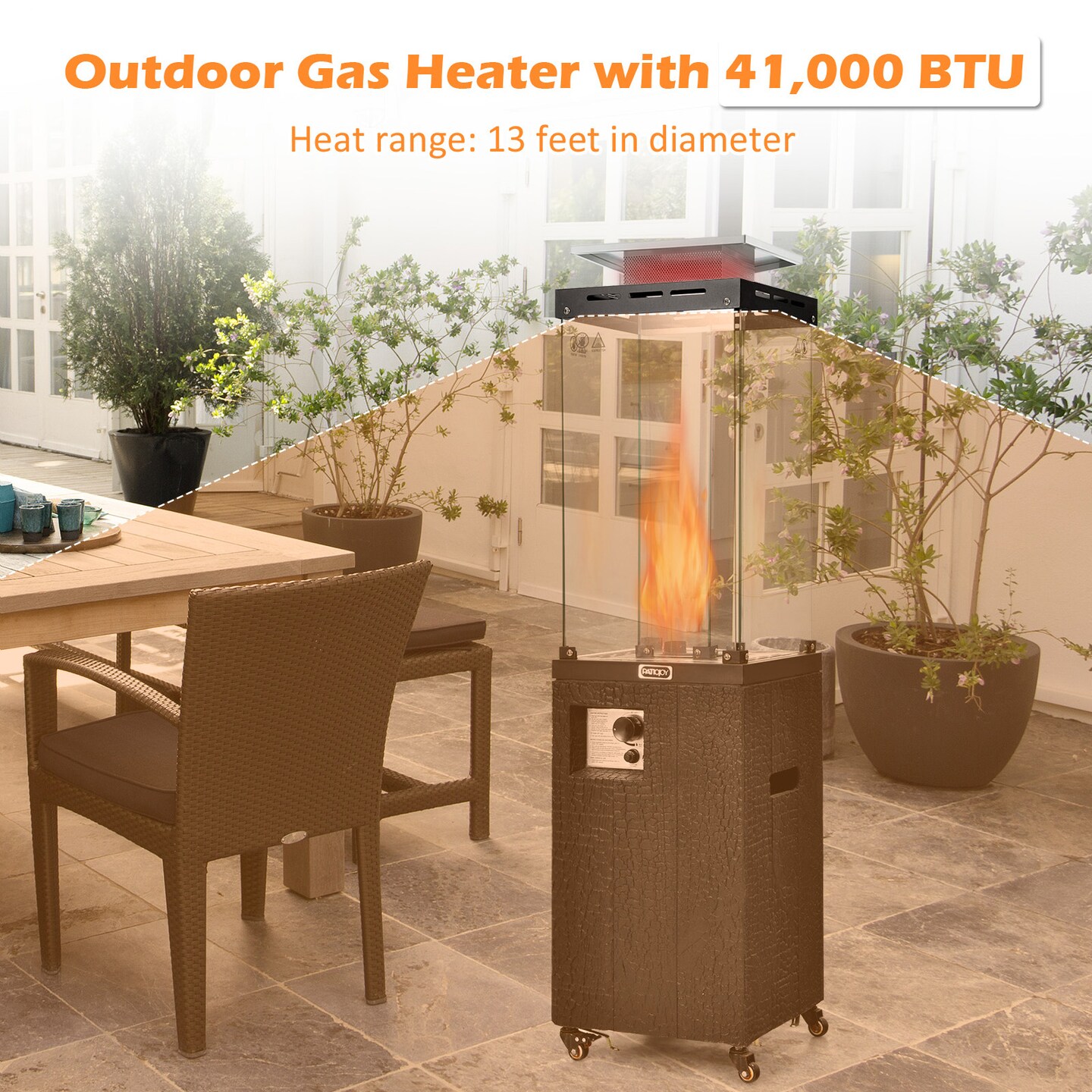Propane Patio Heater with 41,000 BTU, Wheels and Waterproof Cover