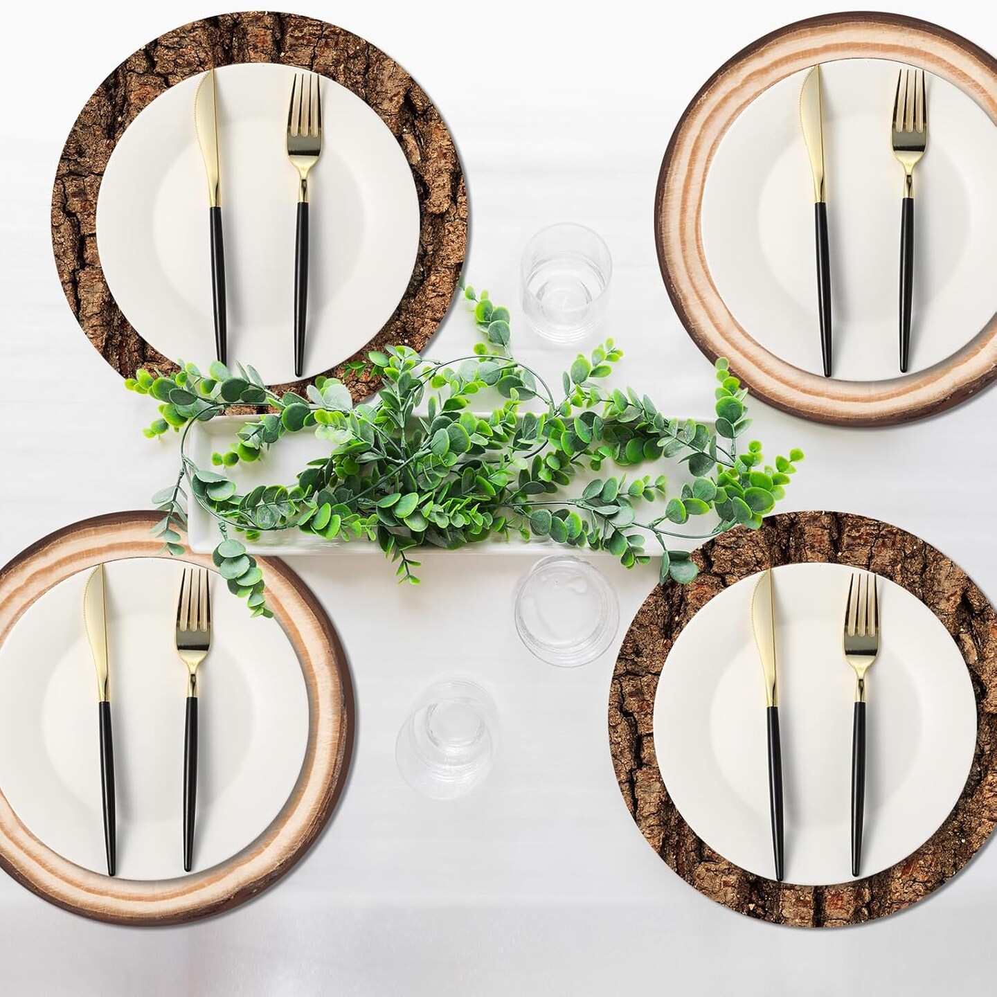 50 Pcs Disposable Wooden Slice Paper Place Mats Round Rustic Brown Table Mats Wood Grain Placemat Bulk for Farmhouse Tan Wedding Baby Shower Birthday Party Table Setting Supplies Decor