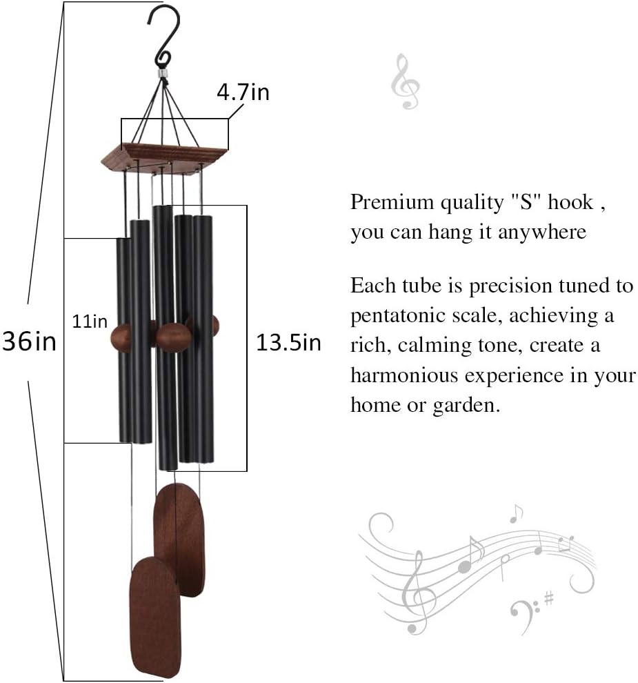 Wind Chimes Outdoor Deep Tone, Memorial Wind Chimes Outdoor, Gifts for Housewarming/ Mother Day/ Christmas, Outdoor Decor for Patio, Garden, Yard, Home (36 Inch Black Wind Chime)