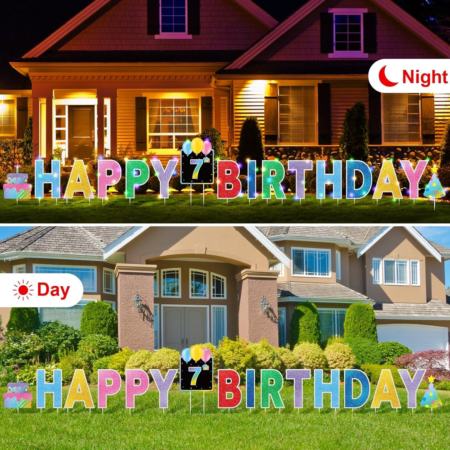 16 Pcs Happy Birthday Yard Signs with Stakes, 32.8 ft LED Lights, 42 Pcs Number Stickers, 13.4 Inch Letters Signs for Birthday Party Supplies Yard Lawn Outdoor Decoration(Colorful)