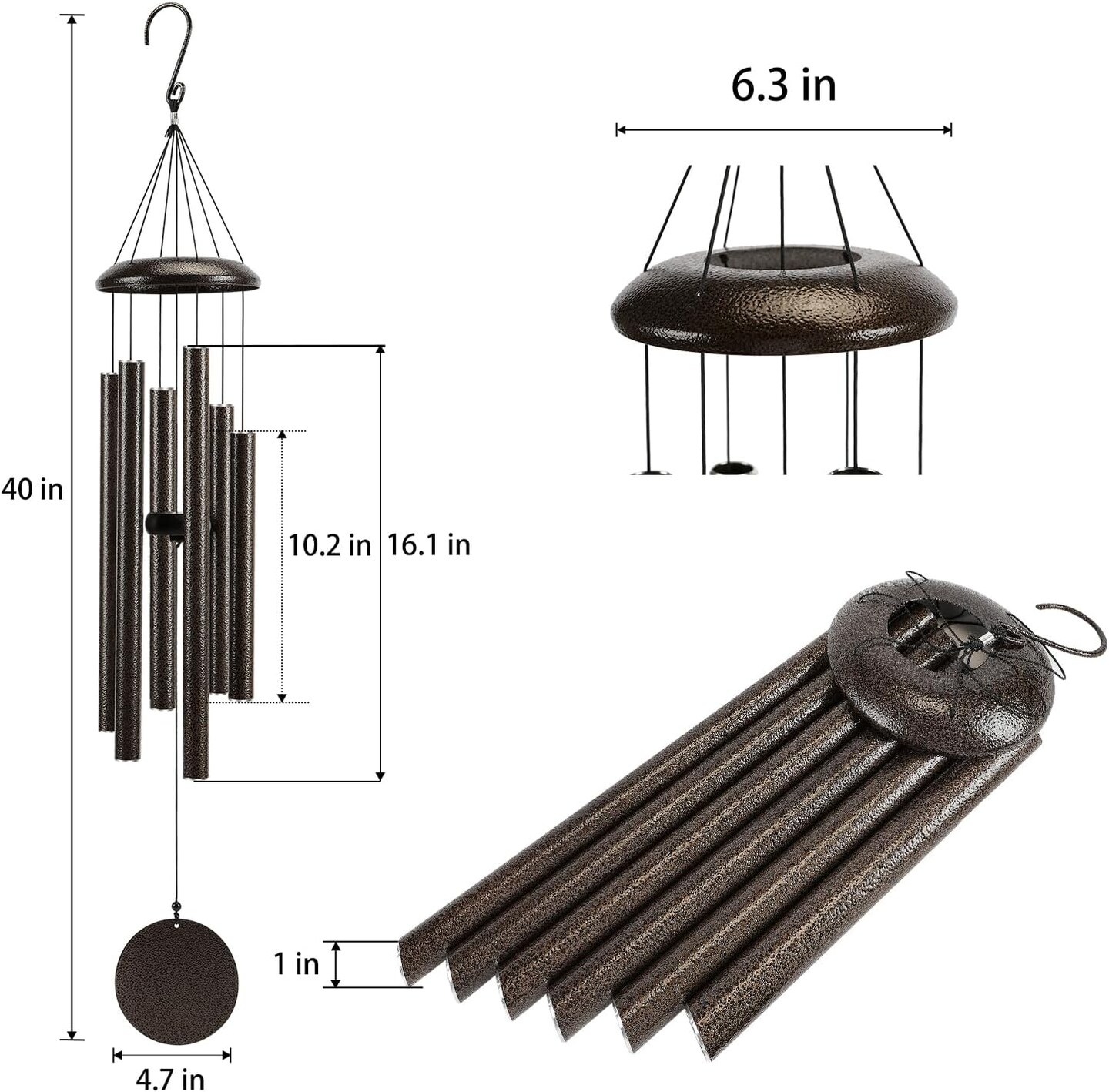 Large 40&#x22; Wind-Chimes-Outdoor-Deep-Tone, Soothing Melodic Tones Windchimes, Wind Chimes for Outside, Brown Memorial Wind Chime Best Gift for Mom Women Grandma Neighbors