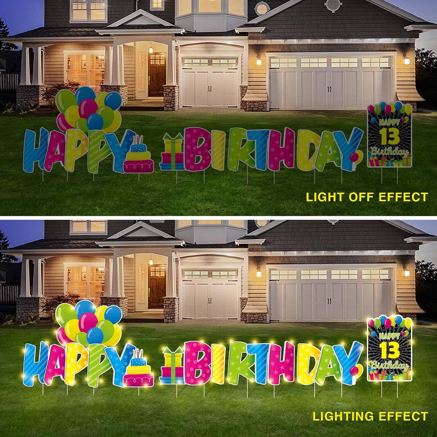 Happy Birthday Yard Signs with Stakes - 2 x LED Lights and Personalized Signs with 20 Number Stickers - 16&#x22; Large Birthday Yard Signs Colourful Outdoor Lawn Decorations, REUSABLE, WEATHERPROOF