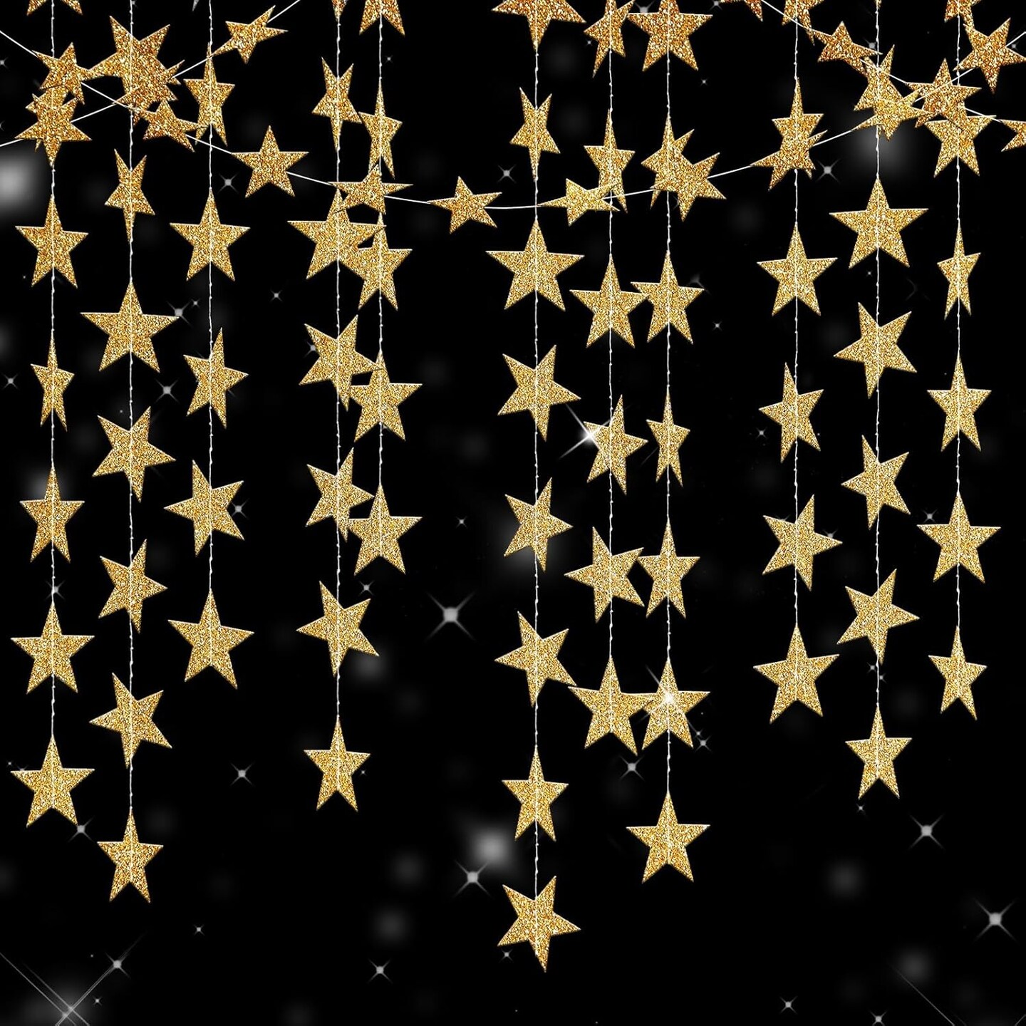 Glitter Gold Star Garland Decorations
