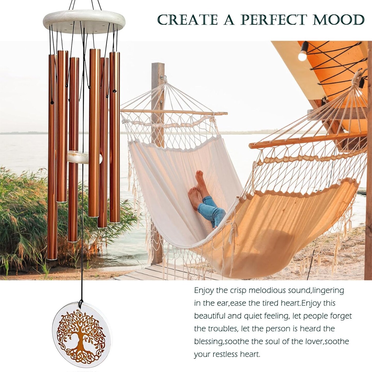 Wind Chimes for Outside,33&#x22; Engraved Tree of Life Memorial Sympathy Gifts Wind Chimes for Loss of Loved One,Gifts for Mother/Father,Wind Chimes Outdoor for Home Yard Garden Decor(Copper)