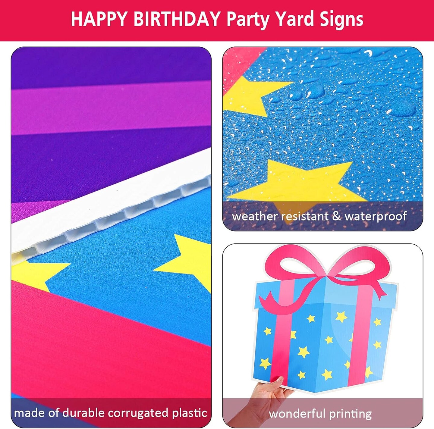 17 Piece Happy Birthday Yard Signs, 16 Inch Letters, Lawn Signs with Stakes, Waterproof, Multicolor, Contemporary Style, Birthday Theme, DECORATIVE SIGN, Ground Mount, Signs