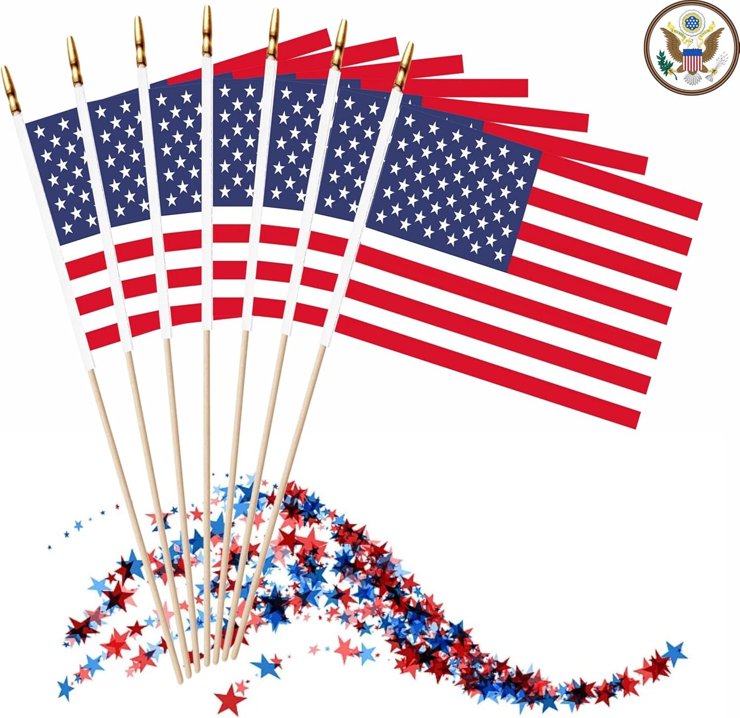 20 Pack US American Mini Stick Flags USA Small Miniature Handheld Flag Decorations,5x8 Inch