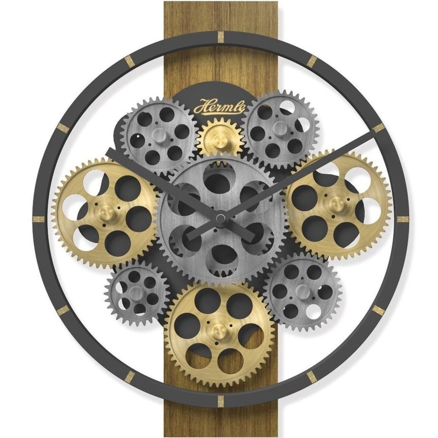 Hermle Round Gear Design Quartz Wall Clock - 12" - Gray and Gold, Color ...