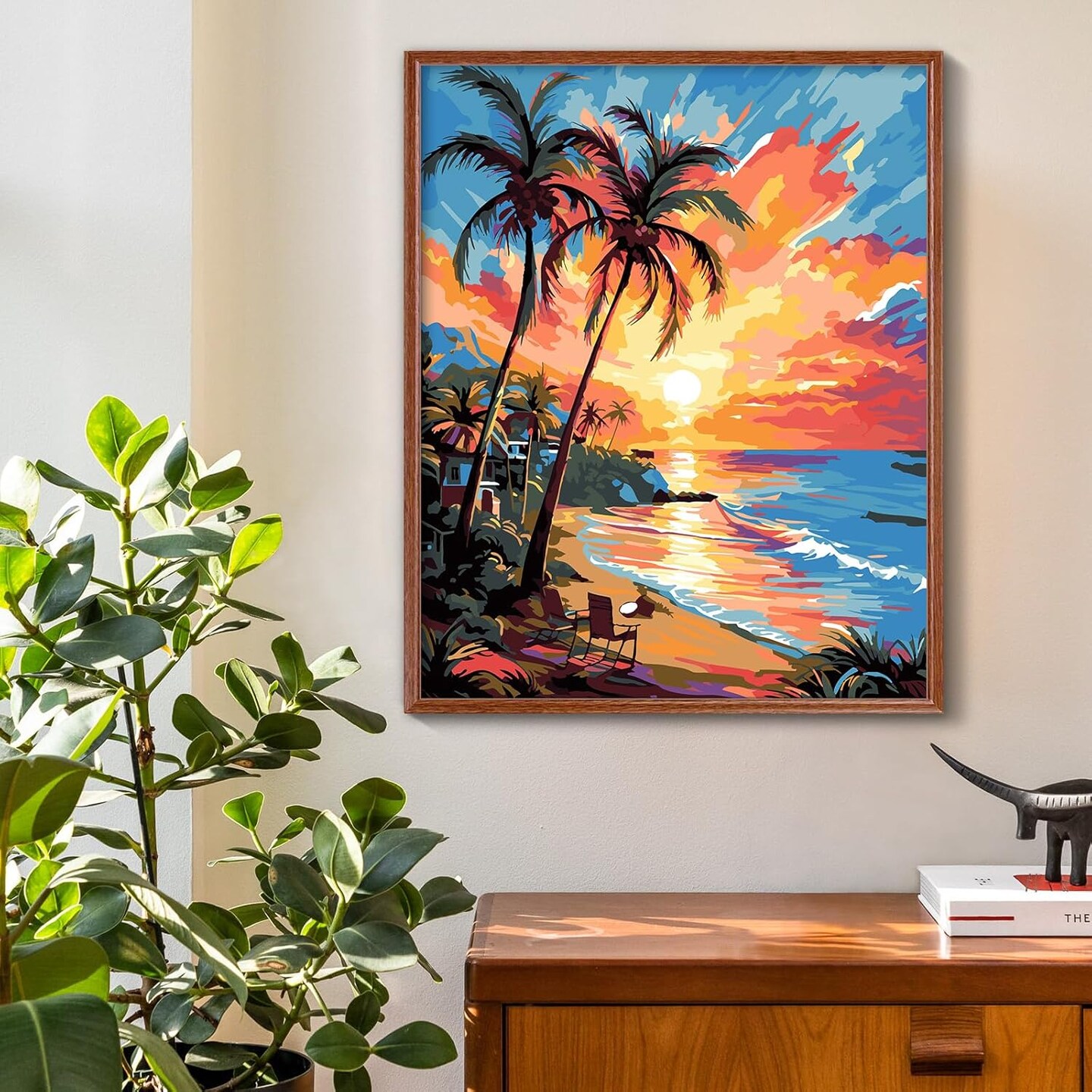 Paint by Numbers Kit for Adults Beach Scenes,Adult Paint by Number Kits Beach,Sunset Beach Paint by Numbers 16X20 Canvas Without Frame,DIY Ocean Sunset Paint Number Set