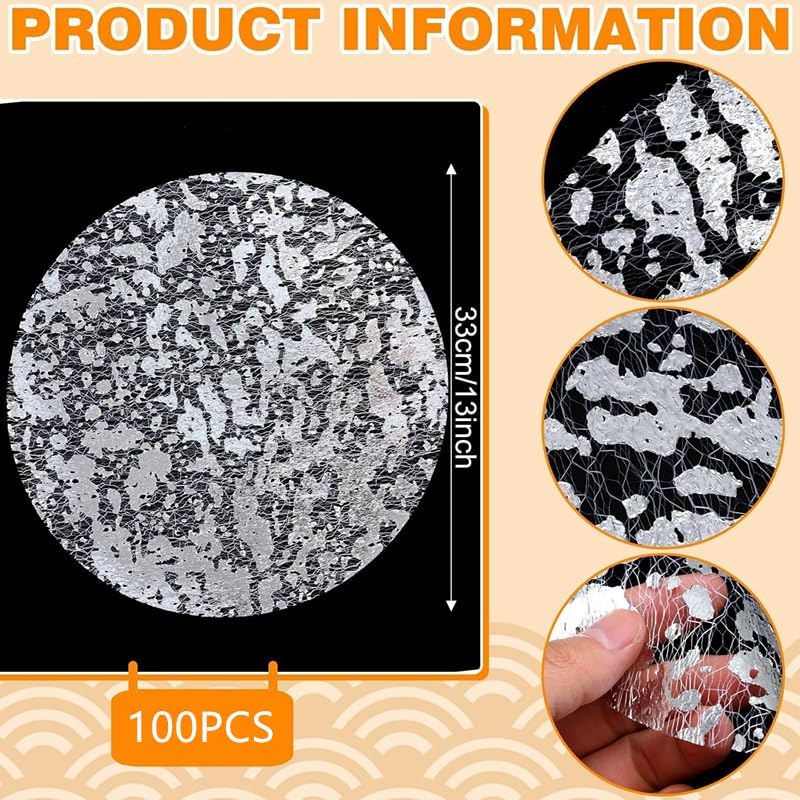 Silver Placemats Disposable Round Table Mat 13 Inch Silver Foil Paper Mesh Pressed Table Doilies Metallic Thin Mesh Table Runner for Home Decoration Dining Wedding Birthday Party (100 Pcs)