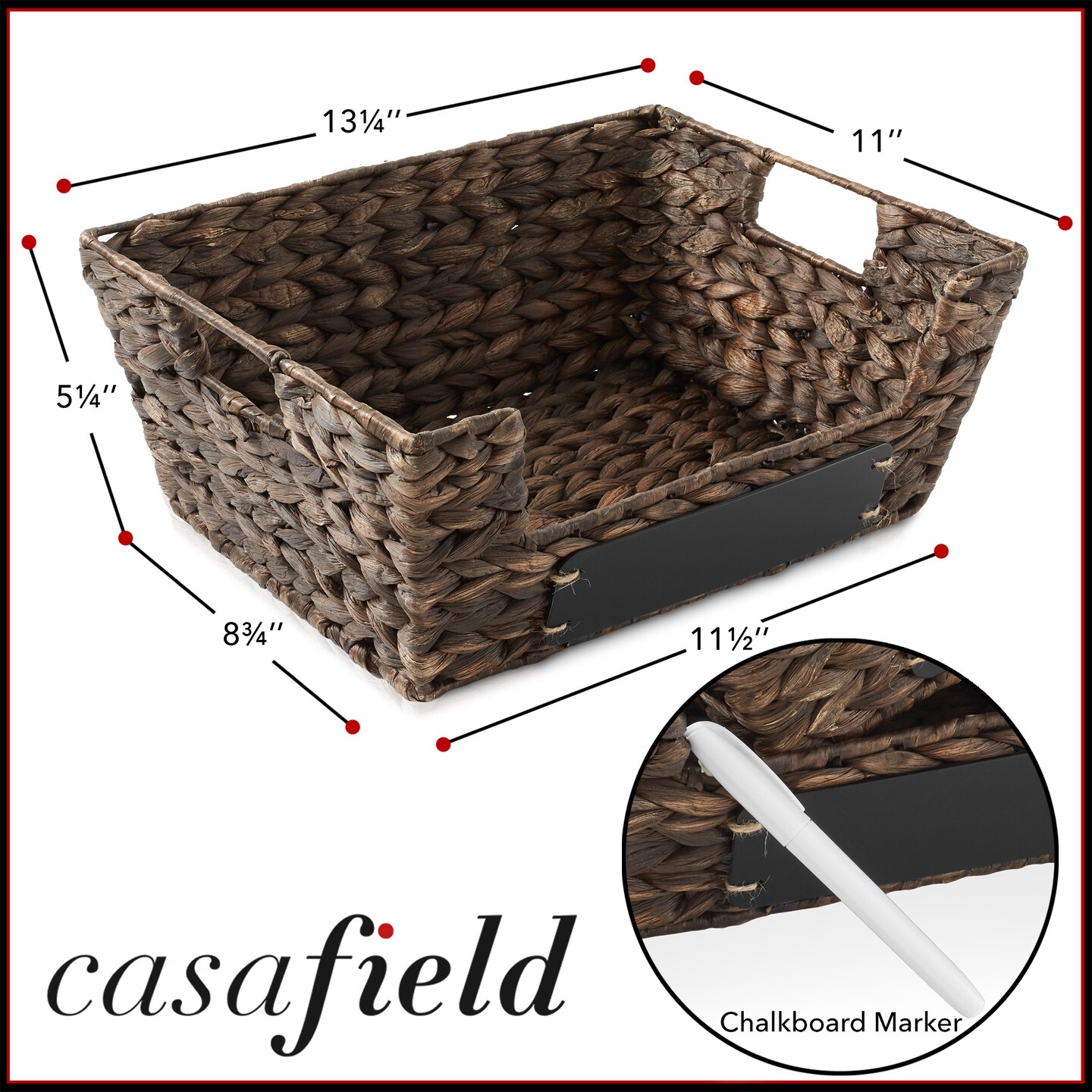 Casafield Set of 2 Water Hyacinth Seagrass Pantry Baskets with Handles, Chalkboard Labels, and Marker, Wide Woven Storage Bin Organizers for Kitchen