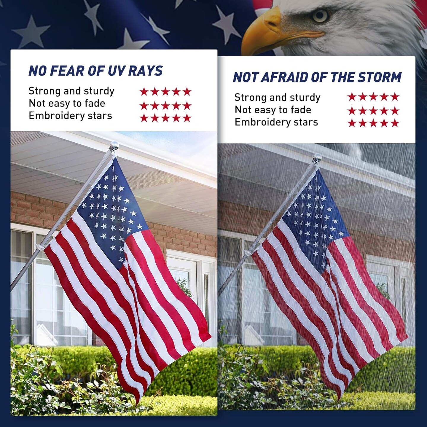 American Flag 1x1.5 Outdoor, 1x1.5 Flags Outside, All Weather US Flags with Embroidered Stars Sewn Stripes Brass Grommets, Vivid Color, Polyester USA Flag for Outdoor Indoor (1 by1.5 Foot)