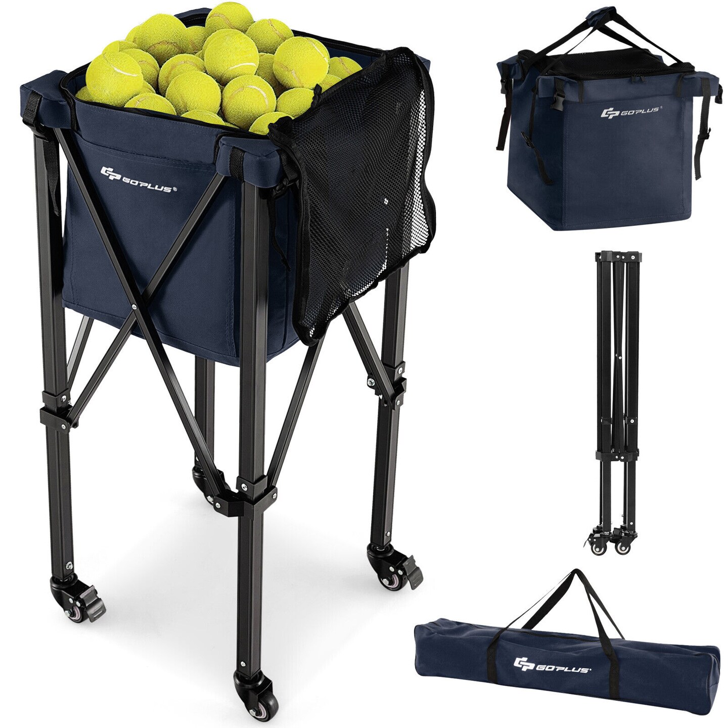 Foldable Lightweight Tennis Ball Teaching Cart with Removable Bag and Lockable Wheels