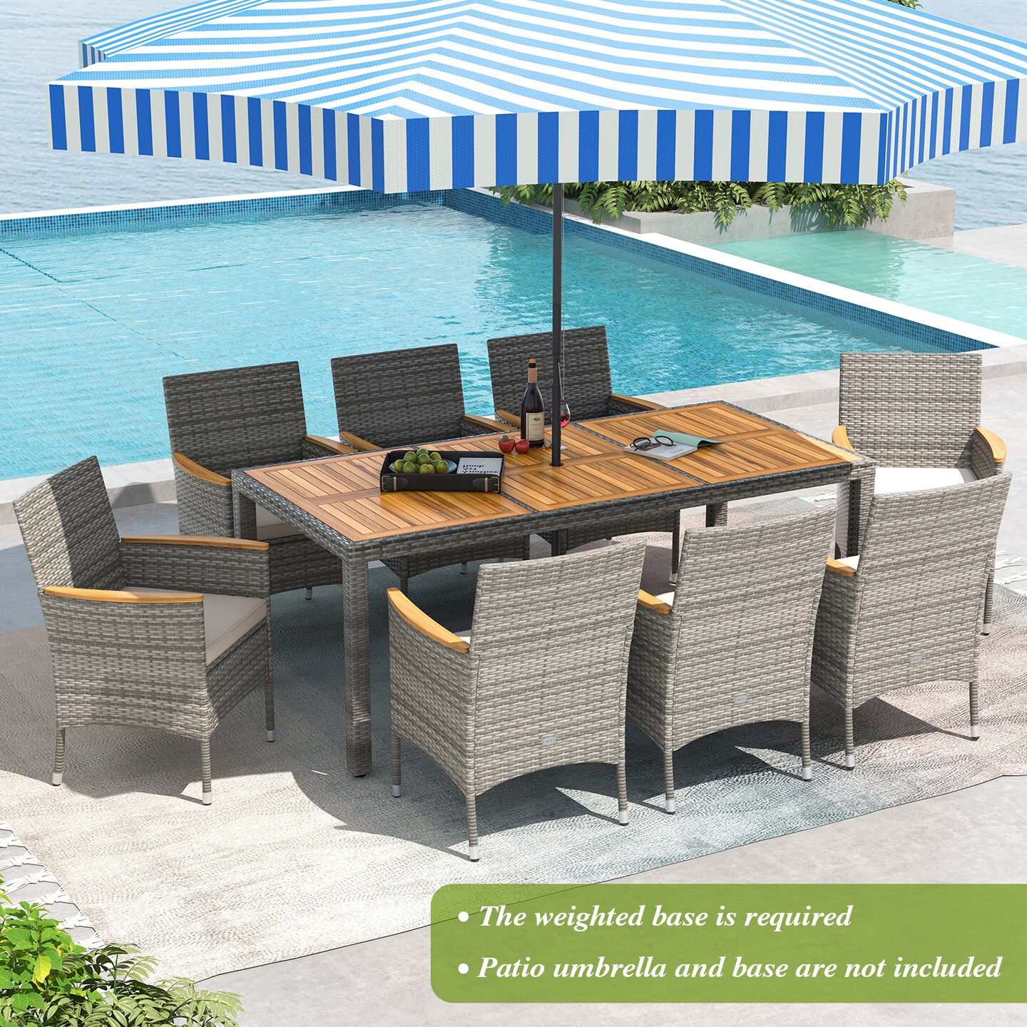 9 Pieces Patio Wicker Dining Set Including Ergonomic Armchairs with Cushions and Metal Frame