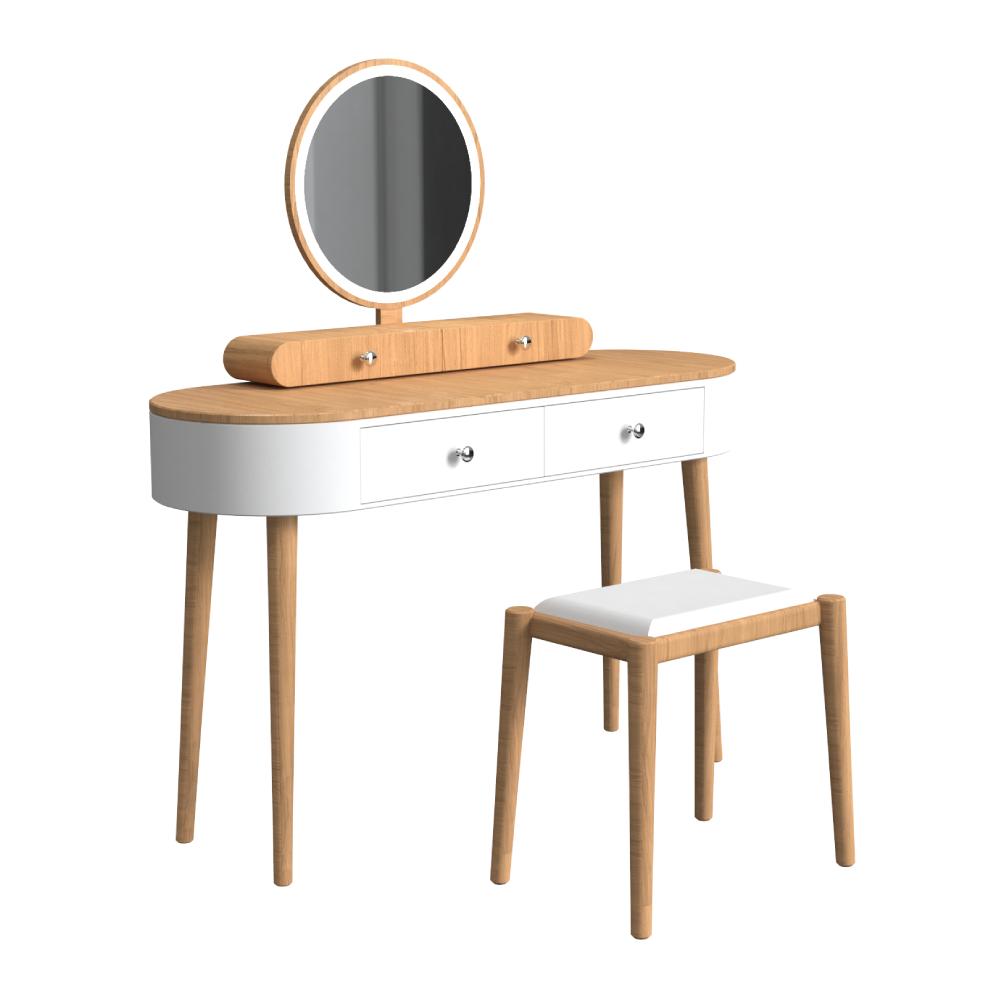 LED Lighted Vanity Table Set with Adjustable Mirror & Cushioned Stool