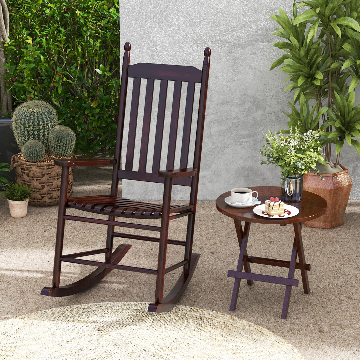 Acacia Wood Rocking Chair with Ergonomic Seat &#x26; Gentle Rocking Motion