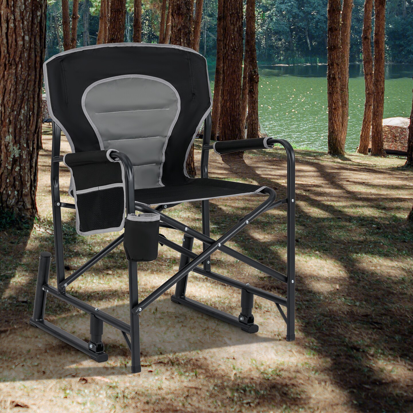 Oxford Rocking Camping Chair with Cup Holder and Storage Pocket