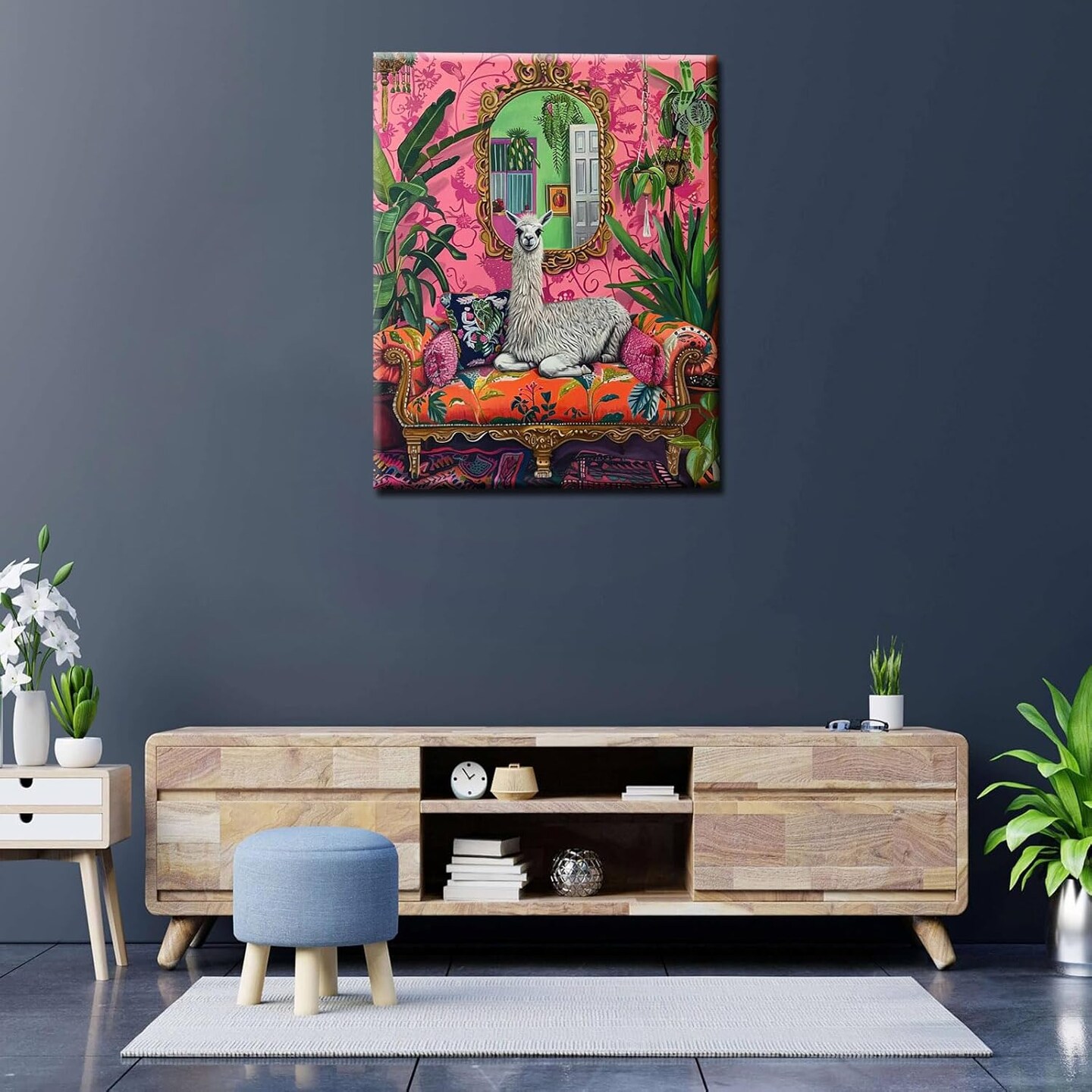 Llama Paint by Numbers Kit for Kids – Tropical Green Leaves Boho Canvas Painting Set with Brushes & Acrylic Paints, No Frame, 16" x 20"