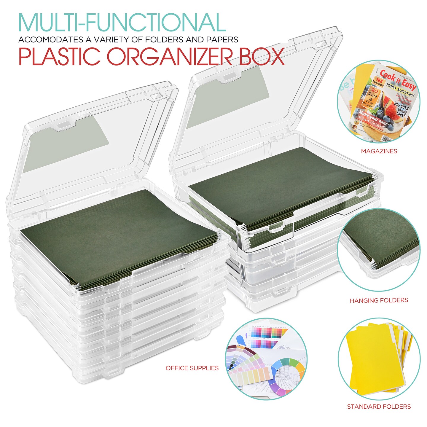 Sorbus Art Supplies Storage Containers - Clear Plastic Stackable Storage Box with Snap-Tight Closures for Crafts, Board Games, Photos - Made in the USA