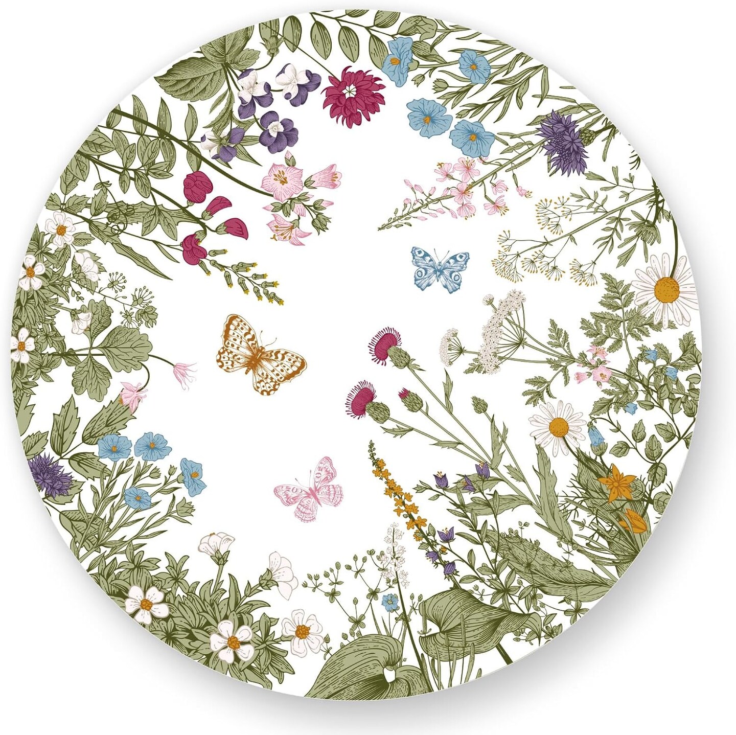 50 Sheets Vintage Wildflower Round Paper Placemat Greenery Wild Floral Decorative Paper Table Mat for Spring Wedding Bridal Shower Party Dinner Table Setting, 13 Inch