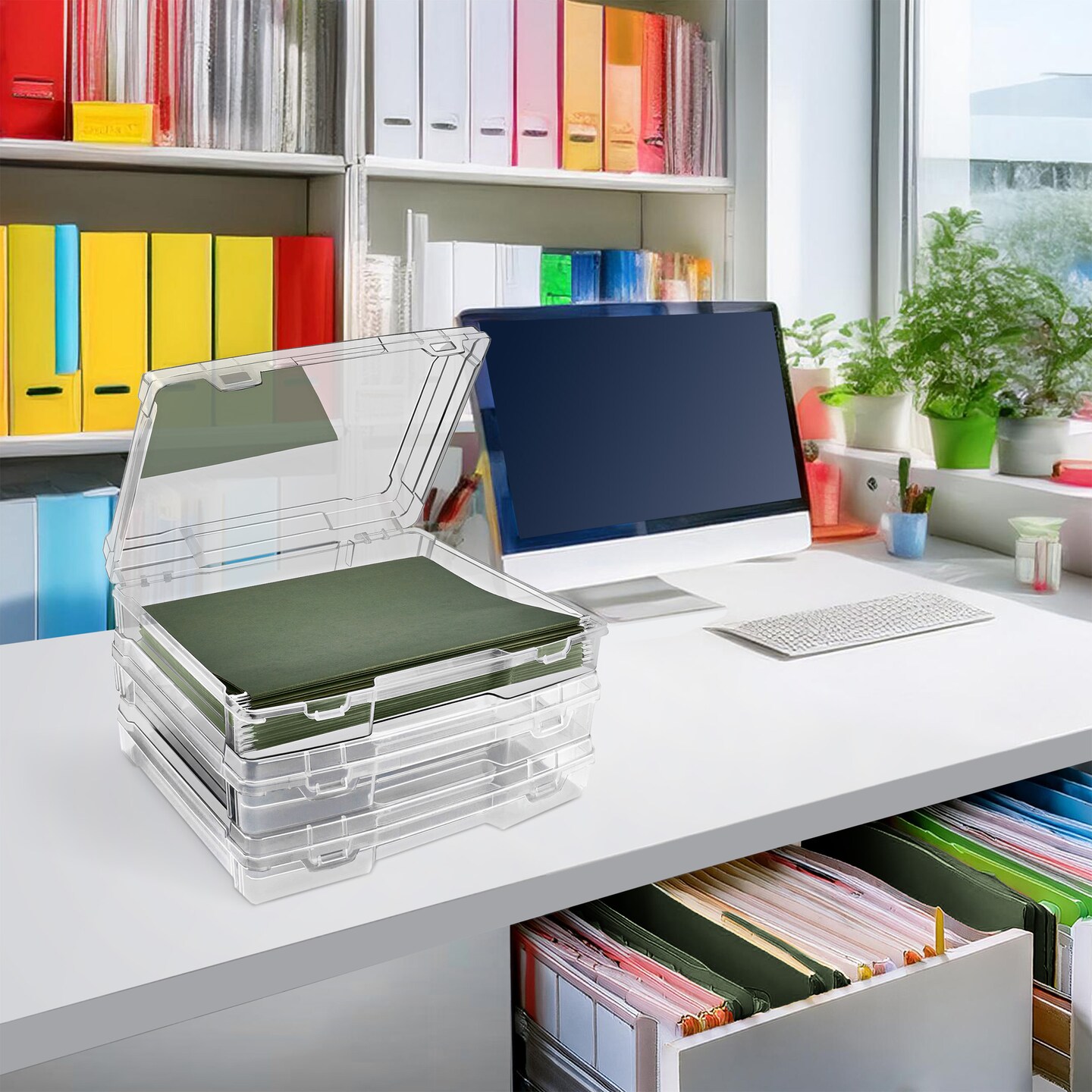 Sorbus Art Supplies Storage Containers - Wide Clear Plastic Stackable Storage Box with Snap-Tight Closures for Crafts, Board Games, Photos - Made in the USA