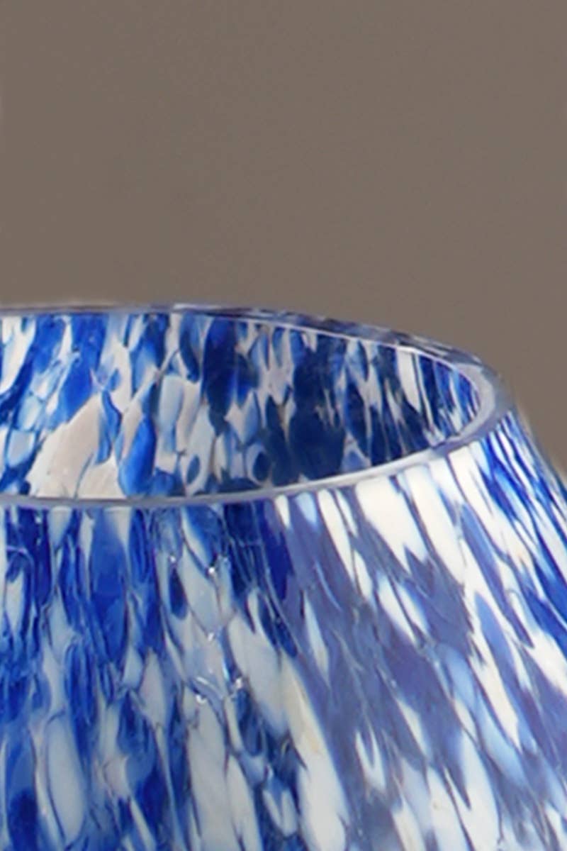 WHITE &#x26; BLUE SPLUTTER GLASS PGA VOTIVE