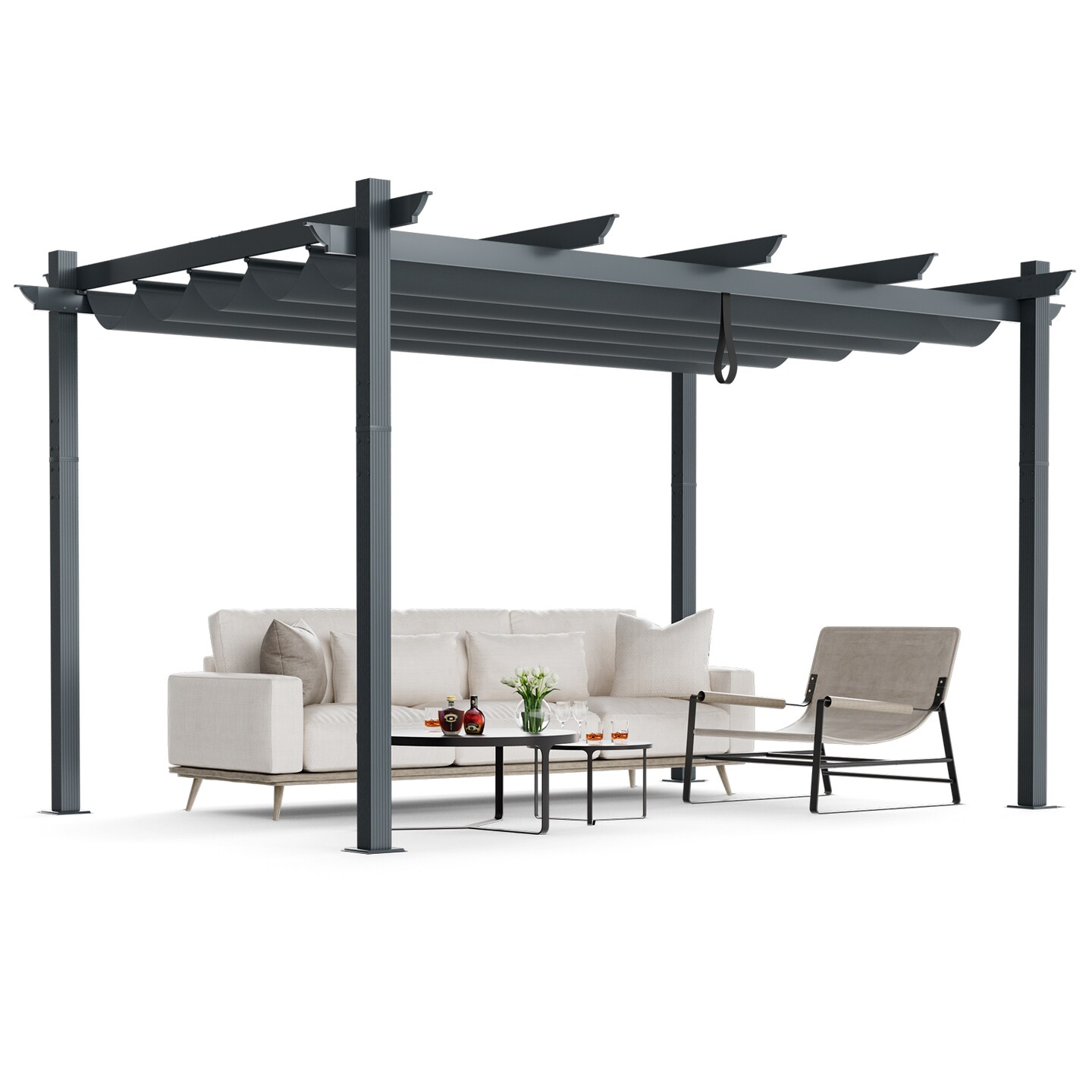Retractable Pergola with Aluminum Frame and Sun Shelter
