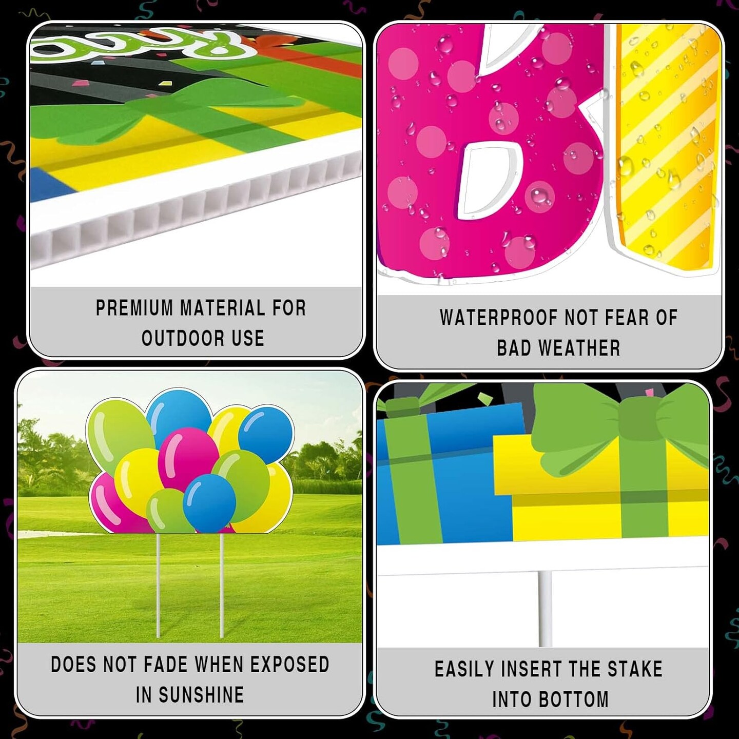 Happy Birthday Yard Signs with Stakes - 2 x LED Lights and Personalized Signs with 20 Number Stickers - 16&#x22; Large Birthday Yard Signs Colourful Outdoor Lawn Decorations, REUSABLE, WEATHERPROOF