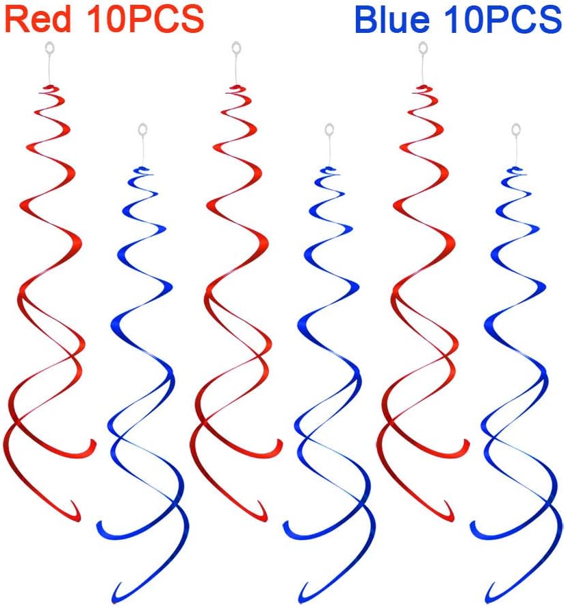 Party Swirl Decorations, Red and Blue Foil Ceiling Hanging Swirl Decoration