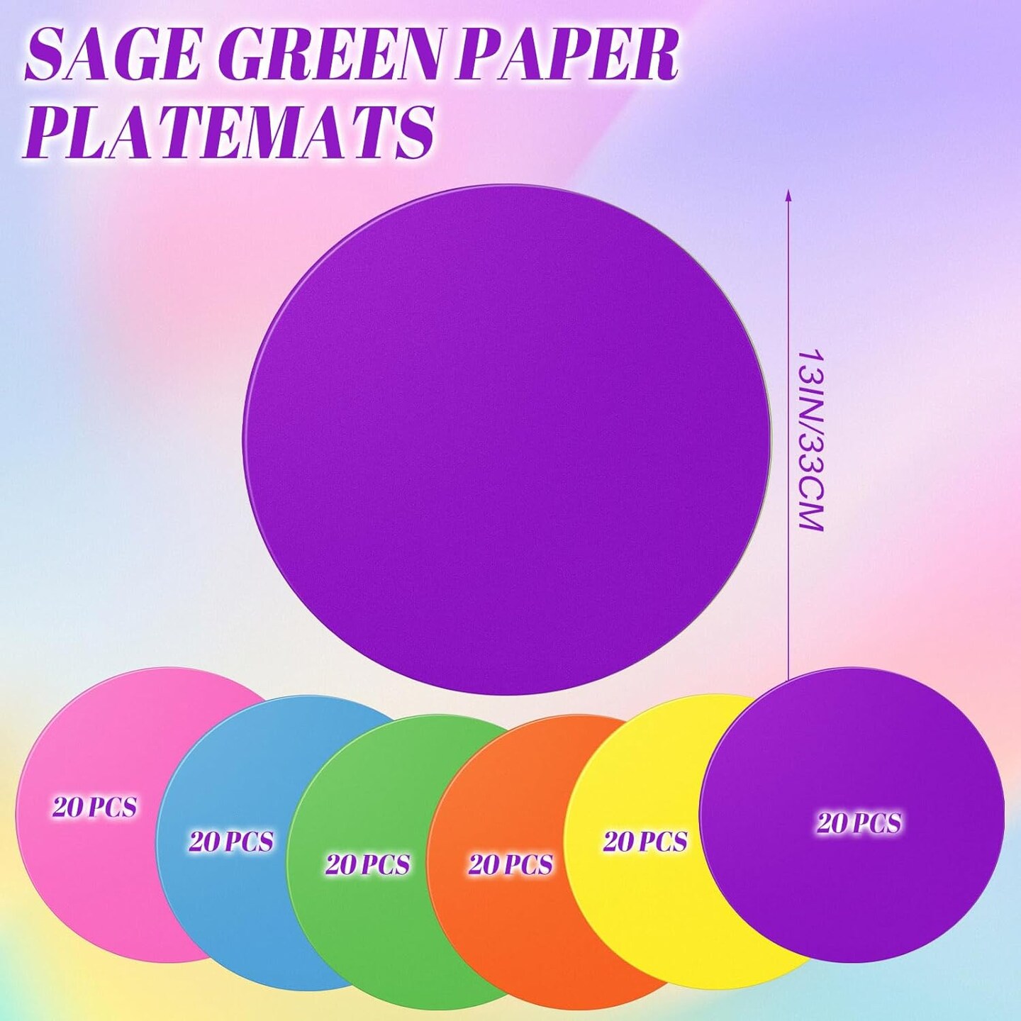 120 Pcs Multicolor Disposable Paper Placemats Colorful Round Paper Table Place Mats for Holiday Birthday Wedding Pride Fiesta Party Supplies Home Dinning Decor