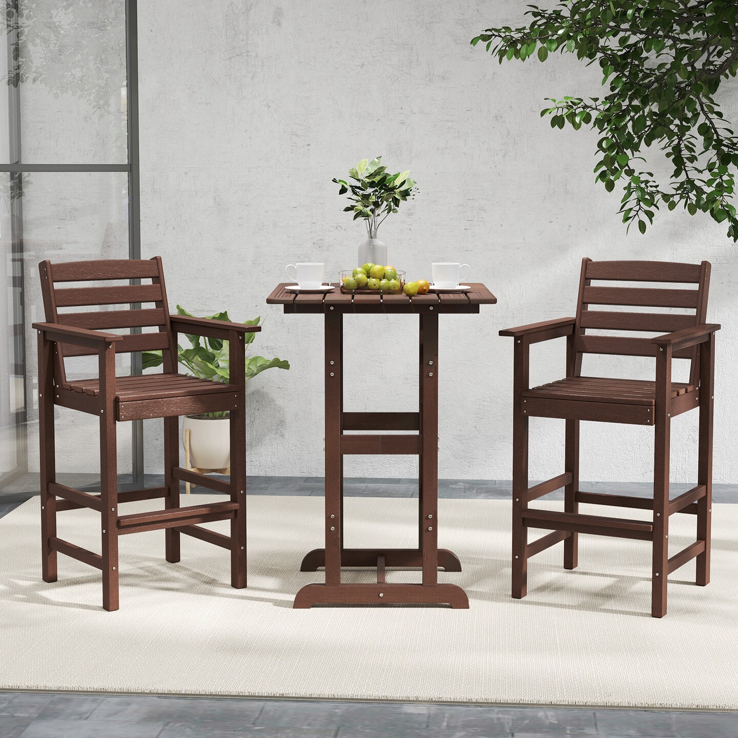 Set of 2 Patio HDPE Adirondack Bar Chairs with Wide Armrests and Inclined Backrest Perfect for Outdoor Use