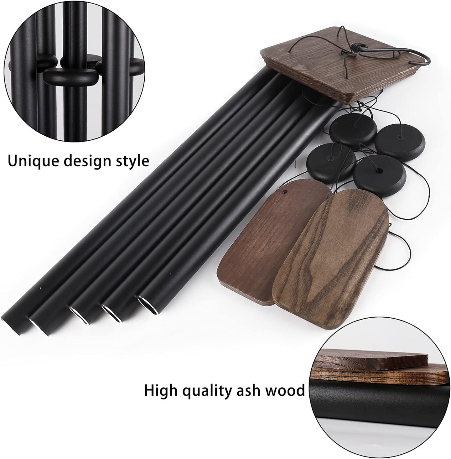 48&#x22; Large Wind Chimes for Outside Deep Tone, Wood Wind Chimes Outdoor Clearance, Memorial Gifts for Mother&#x27;s Day and Christmas, Outdoor Decor for Garden, Patio, Yard(Big Wind Chime, Black)