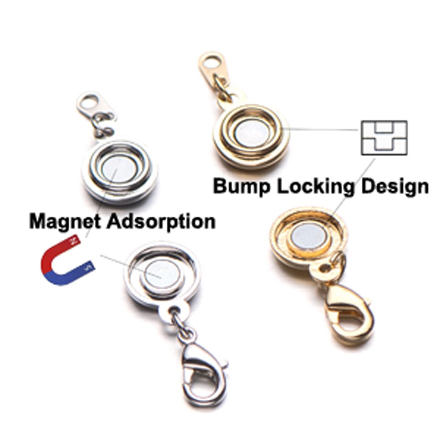 Locking Magnetic Clasps for Jewelry Necklaces Bracelets - Light and Small Keep the Clasp in Back