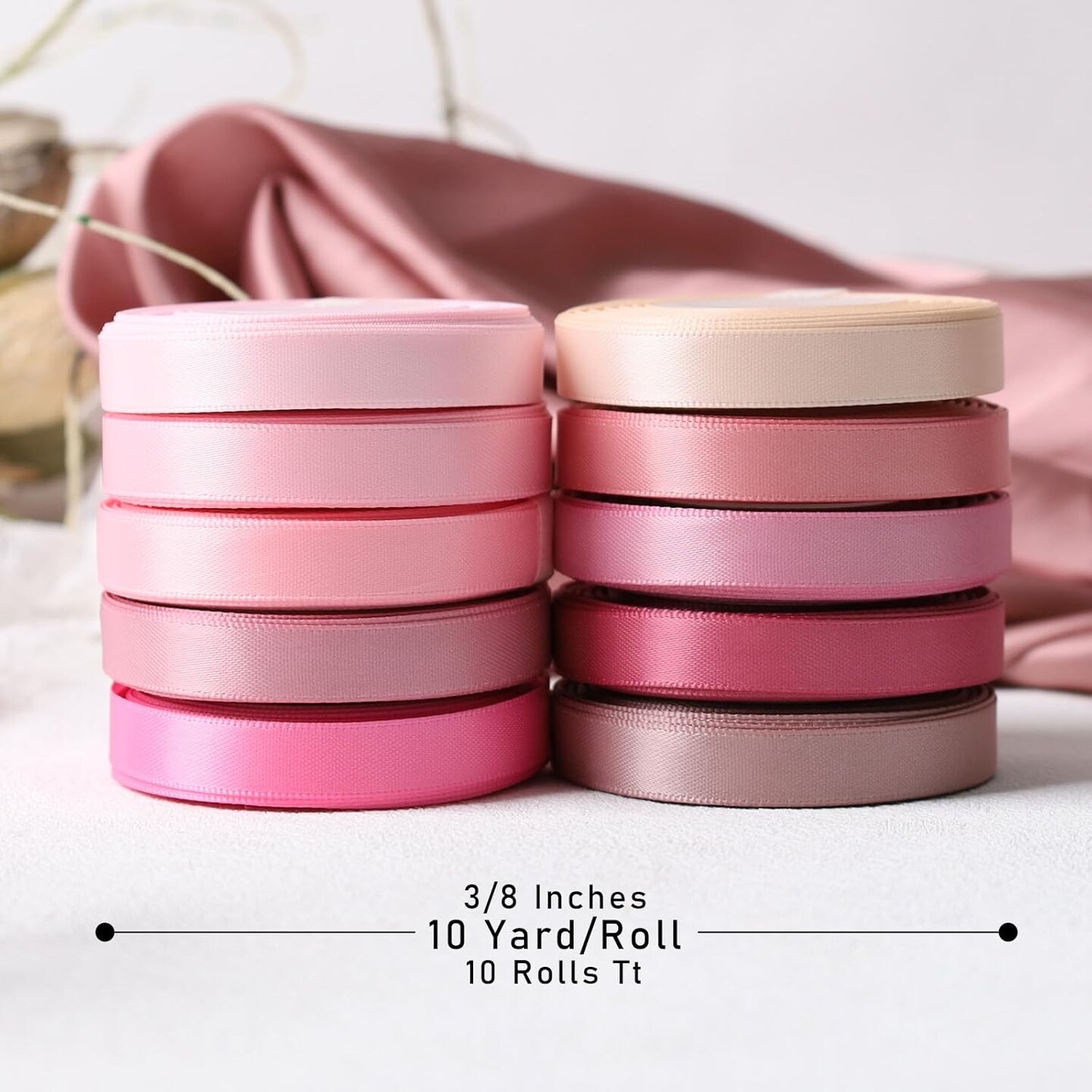 3/8 Inch 100 Yard Satin Ribbon for Crafts,10 Yd/Roll 10 Rolls Pink Double
