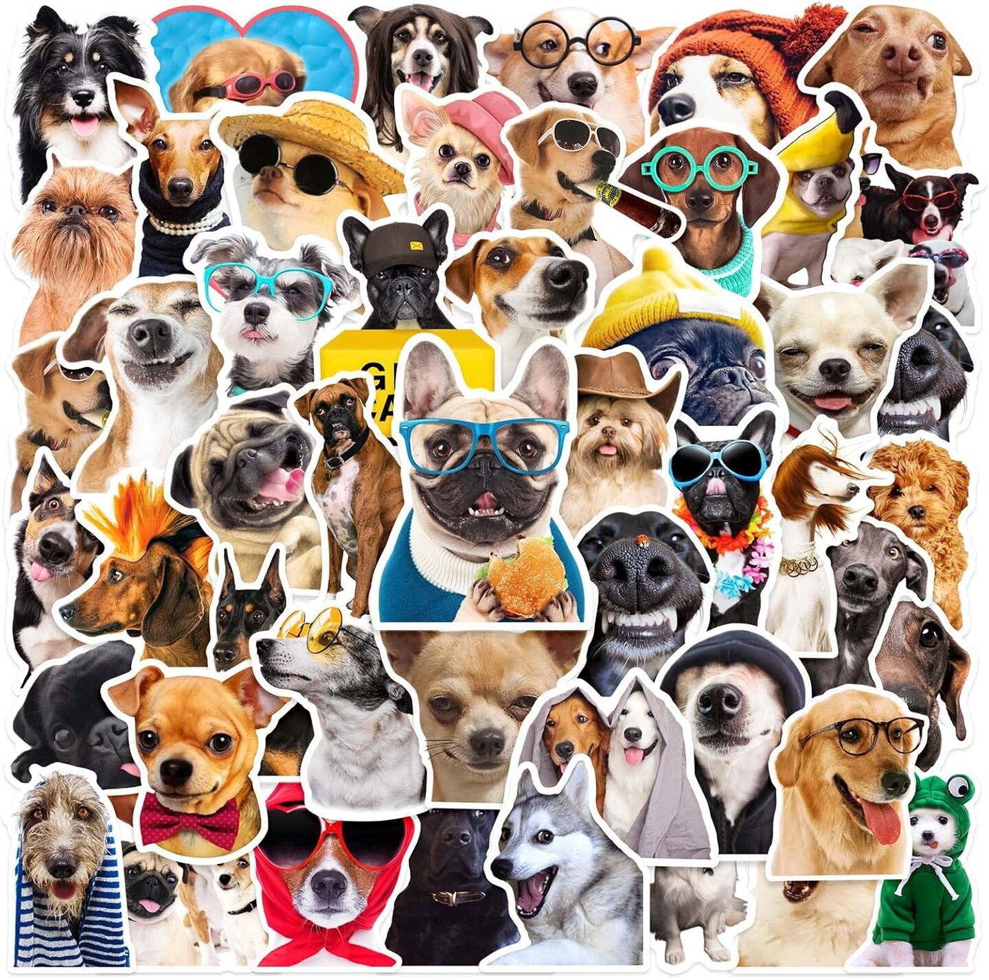 50 PCS Funny Dog Stickers Cute Animal Sticker