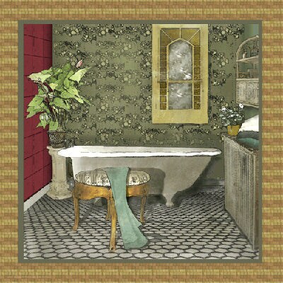 Bathroom in Green II by Lenny Karcinell Wall Art Décor 12 x 12 Art Print