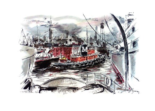 New York Harbour by John Haymson Wall Art Décor 31 x 42 Art Print