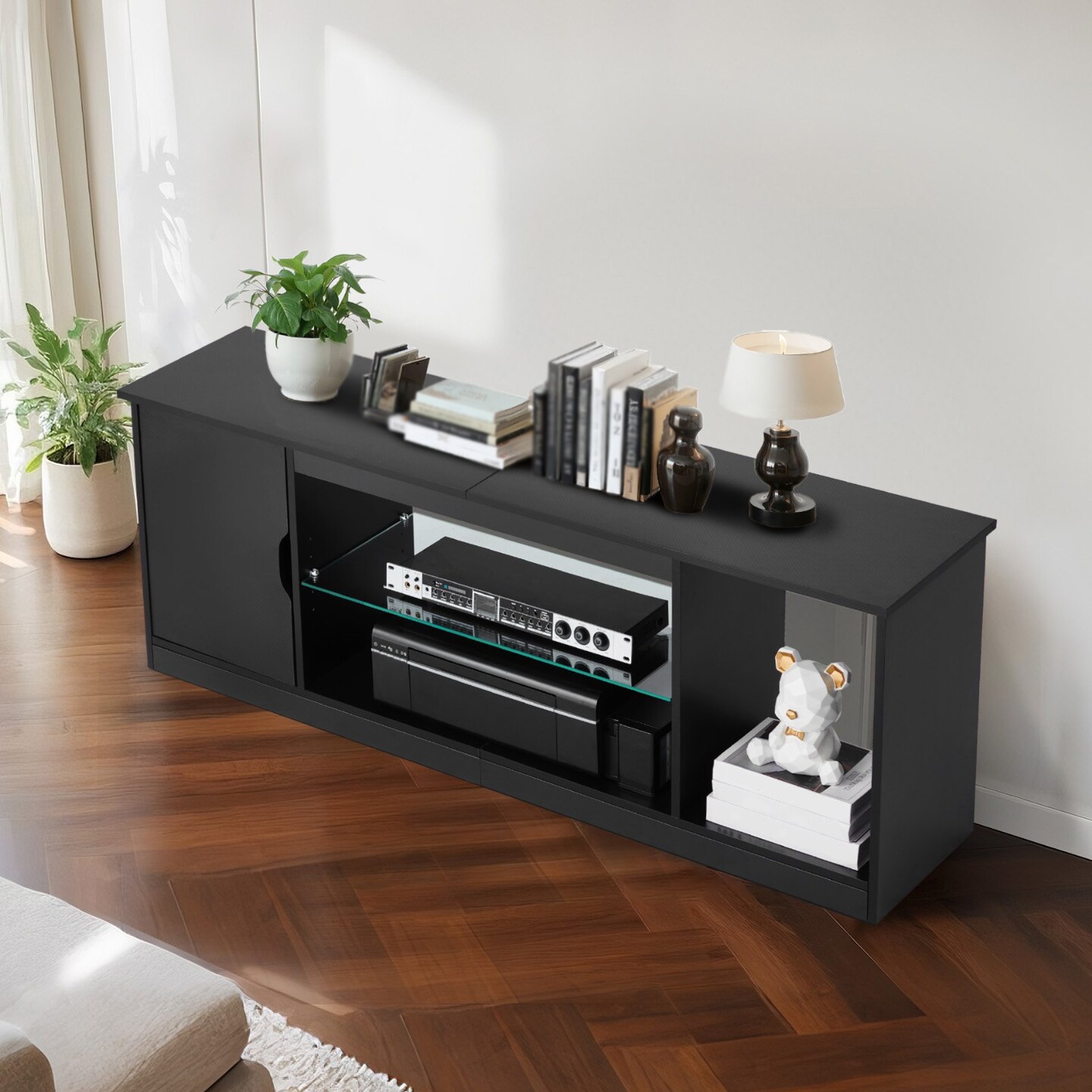 TV Stand for TVs up to 65 Inch with Light Strip and Storage Shelves